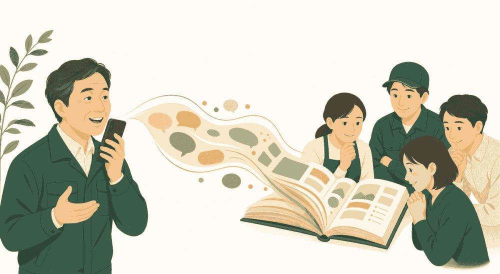 話すだけで、頭の中が会社の説明書に。みんなが読める形で残ります。