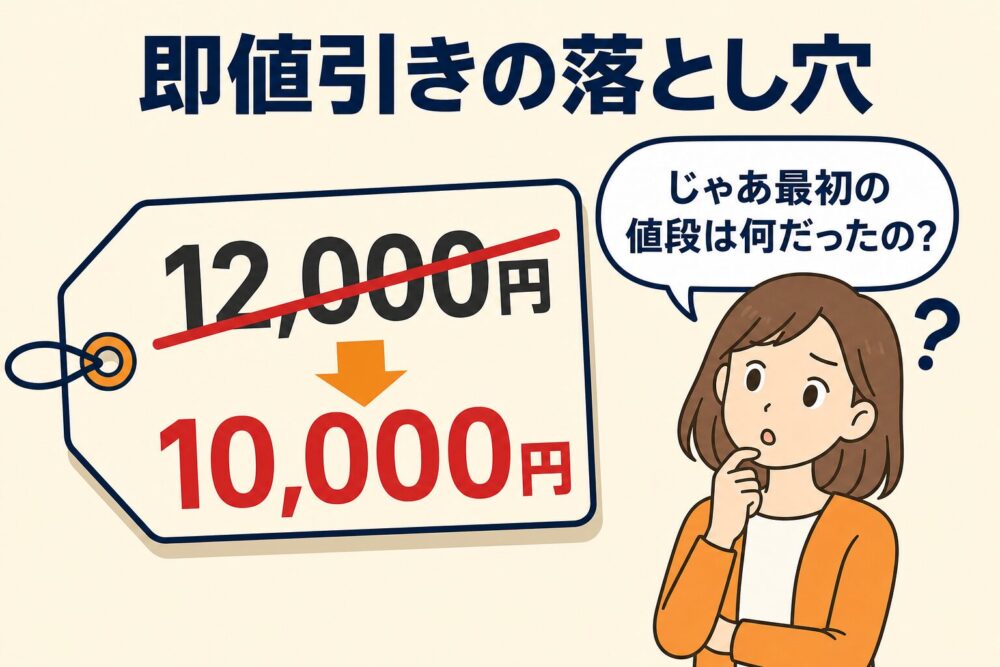 即値引きの落とし穴、最初の値段は何だったのという図解