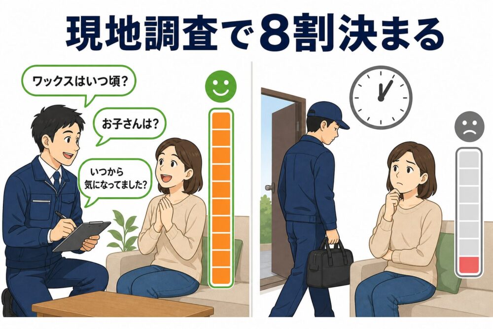 現地調査でたくさん質問する会社が勝つという図解