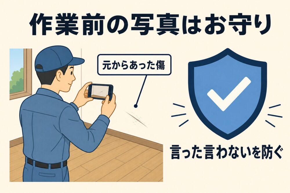 作業前の写真はお守りという図解