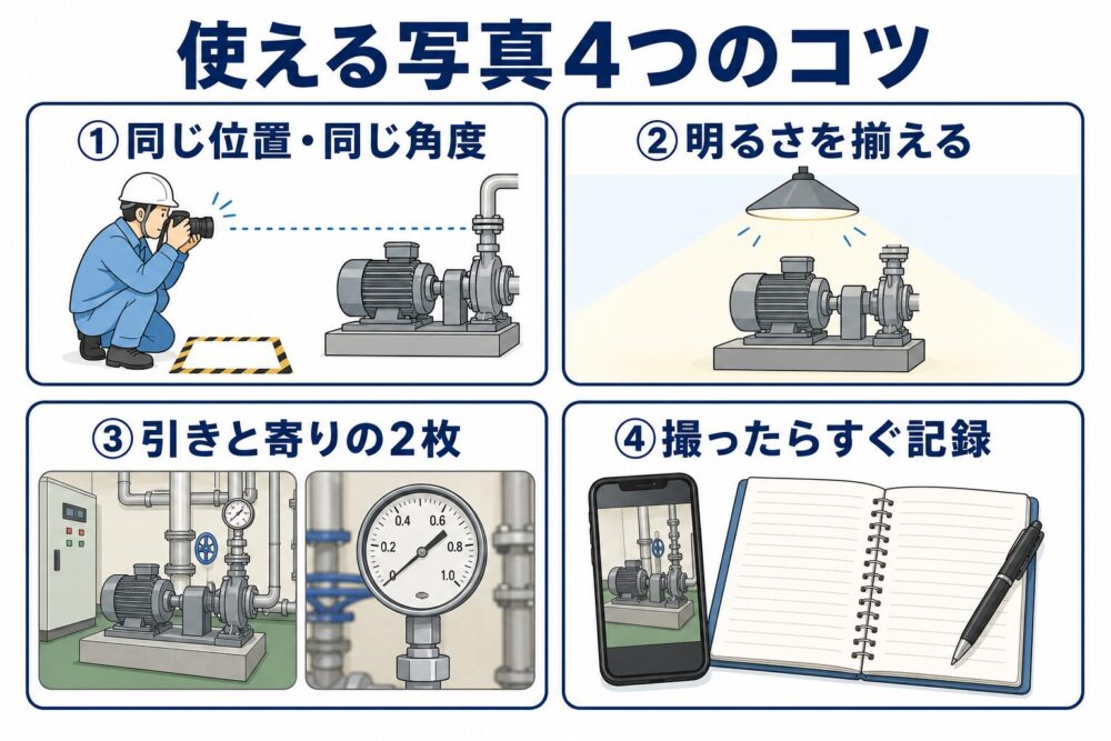 使える写真を撮る4つのコツの図解