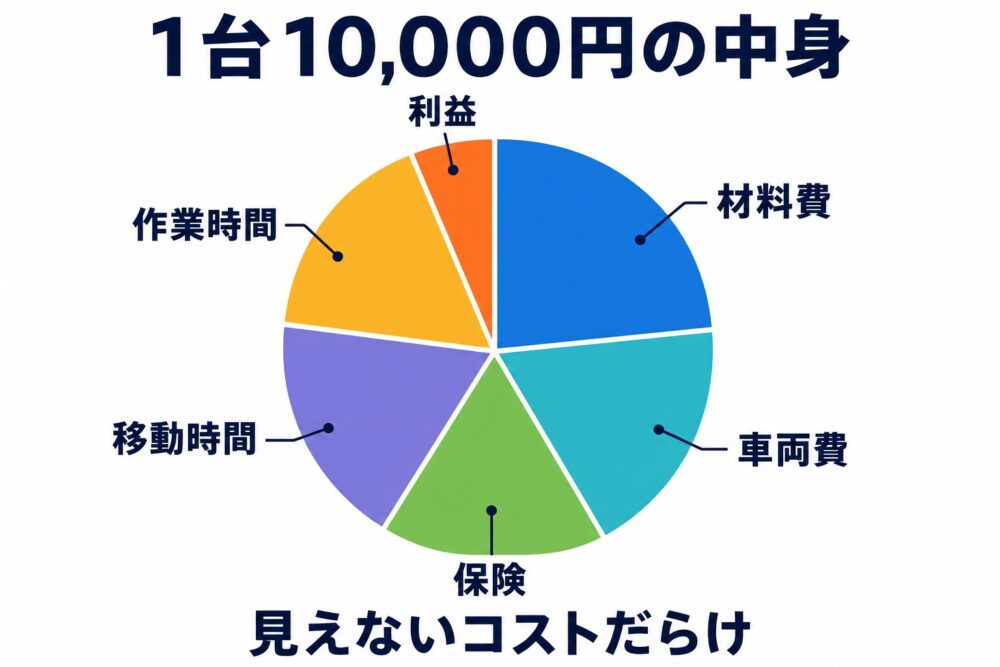 1台10000円の中身、見えないコストだらけという円グラフ
