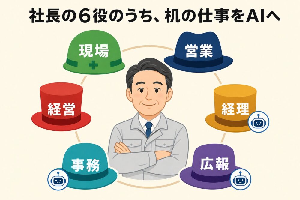 社長の6役のうち机の仕事をAIへという図解