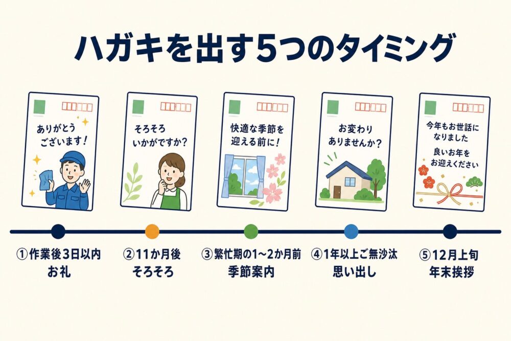 ハガキを出す5つのタイミングの年間カレンダー図解