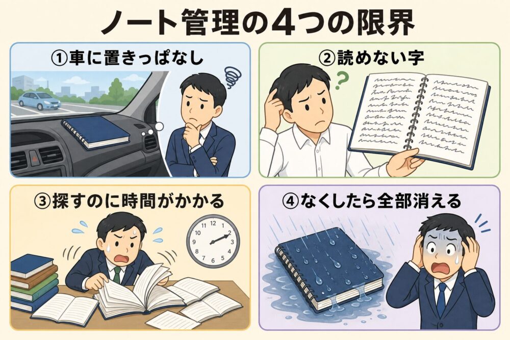 ノート管理の4つの限界の図解