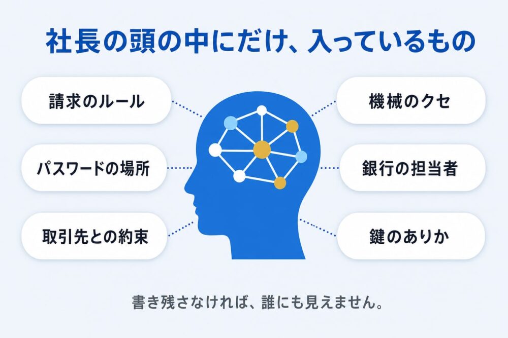 社長が突然いなくなると、その日から会社の「頭の中」も止まってしまいます。